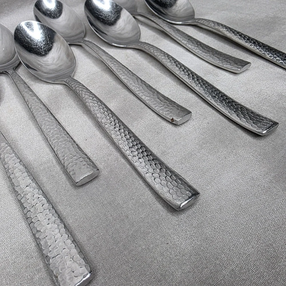 (X11) Hammered Stainless Dinner Spoons 7 5/8
